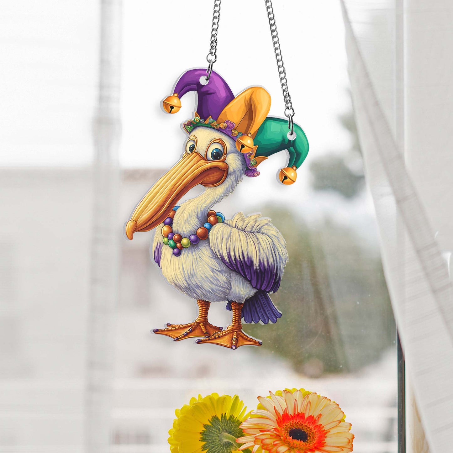 Pelican Mardi Gras Suncatcher Acrylic Hanging Sign TQN4665AS