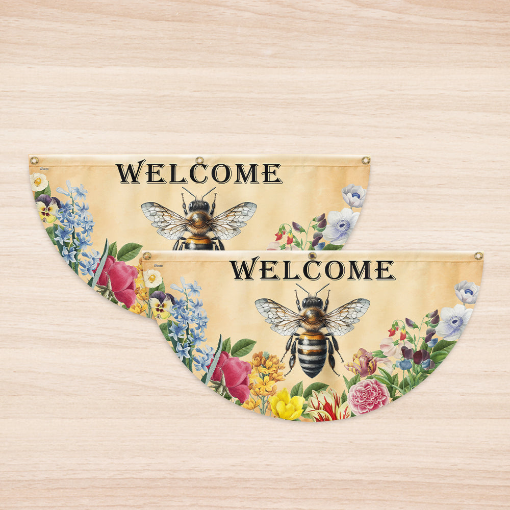 Bee Flowers Welcome Summer Non Pleated Fan Flag TQN5389NTH