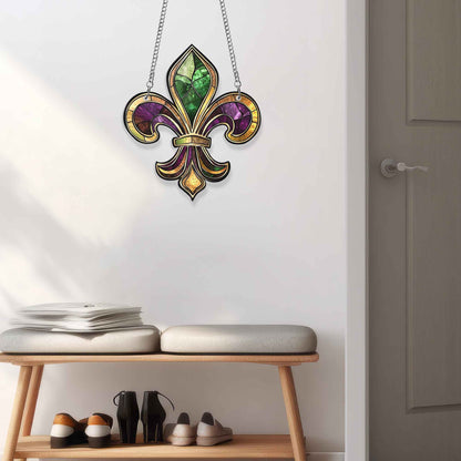 Louisiana Mardi Gras Fleur De Lis Acrylic Suncatcher Hanging TPT2544AS
