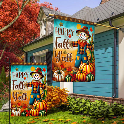 Autumn Scarecrow Pumpkins Harvest Happy Fall Y'all Flag MLN3708F