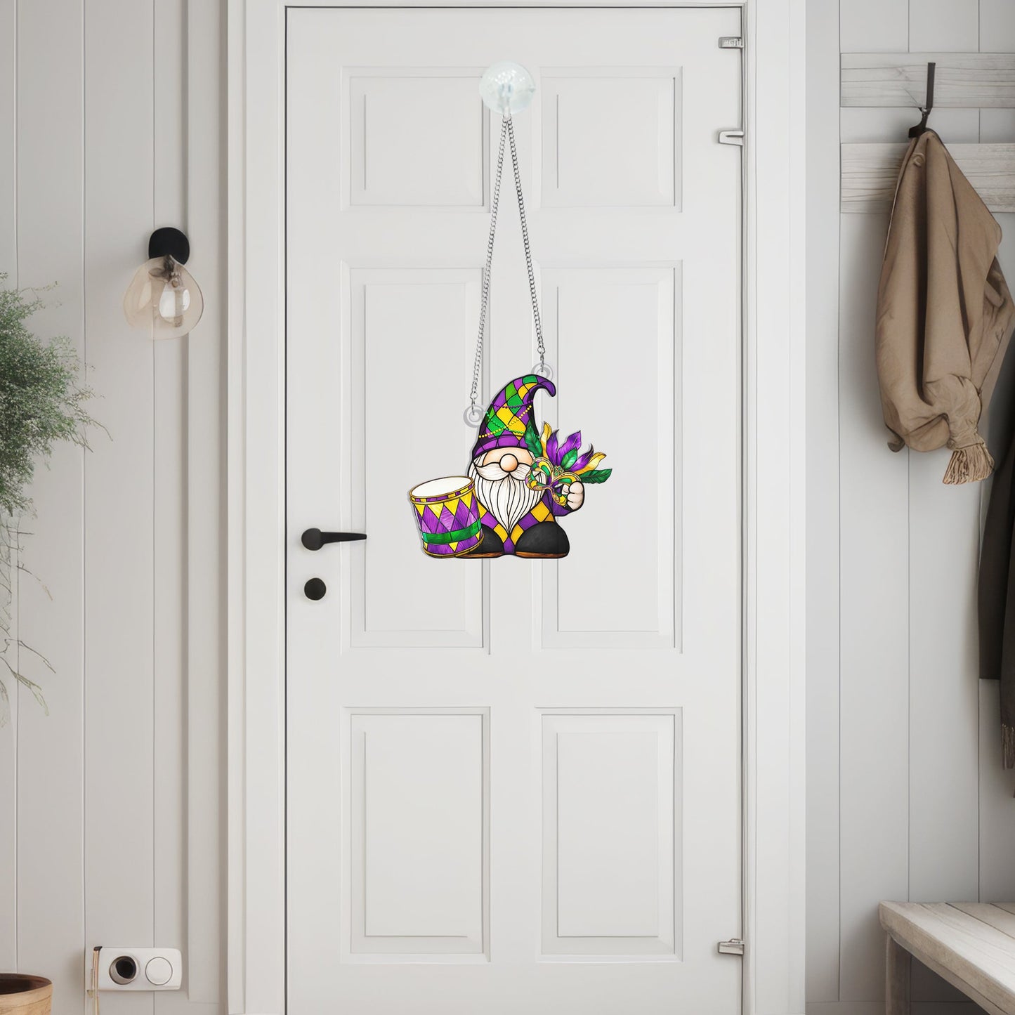 Mardi Gras Gnome Suncatcher, Fat Tuesday Carnival Parade Acrylic Hanging Sign TQN4678AS