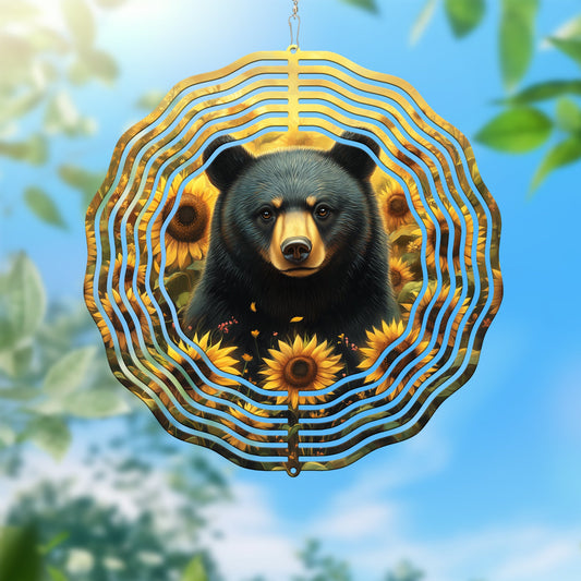 Black Bear with Sunflowers Wind Spinner VTM965WS