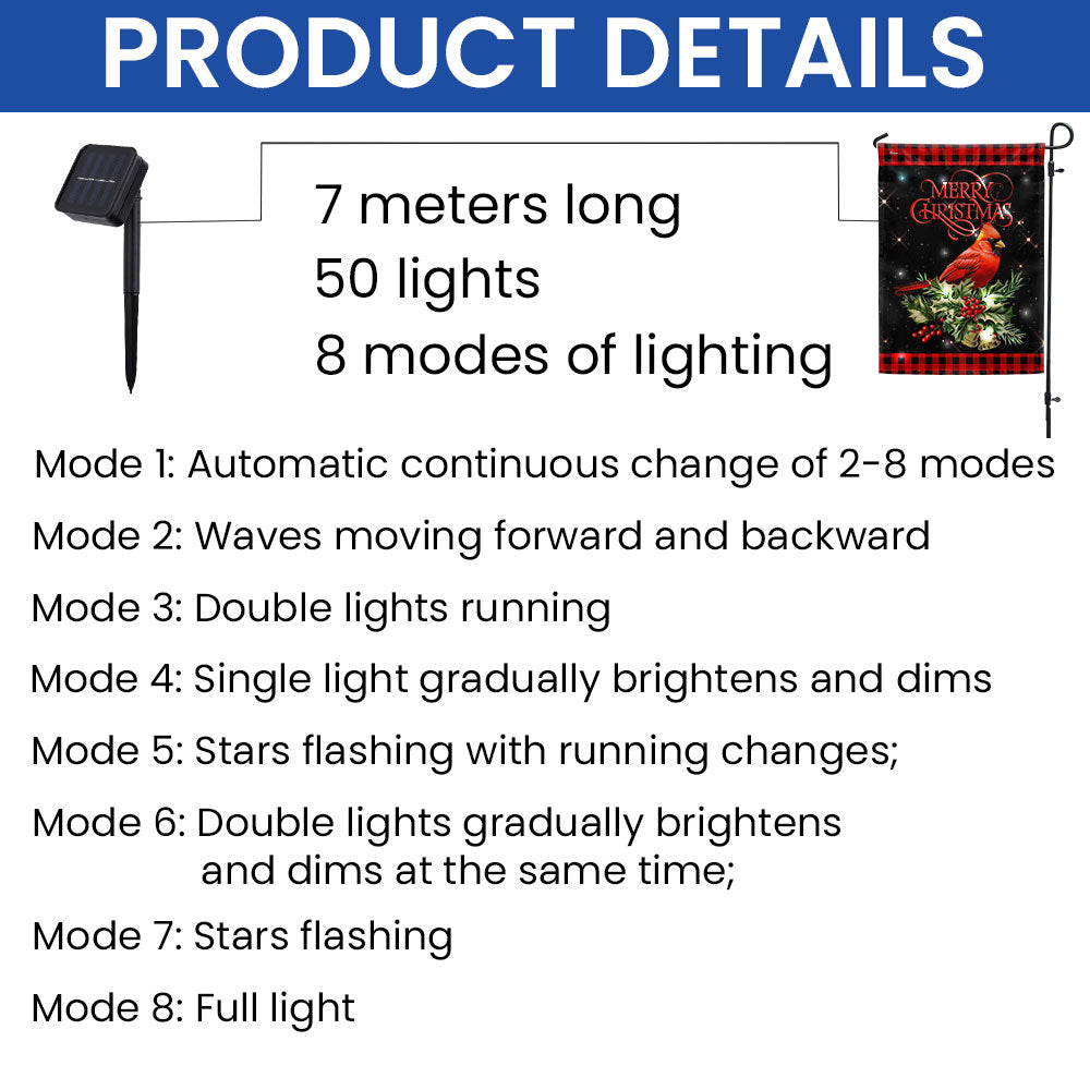 Cardinal Merry Christmas Solar LED Garden Flag QTR408SF 3-Day Shipping
