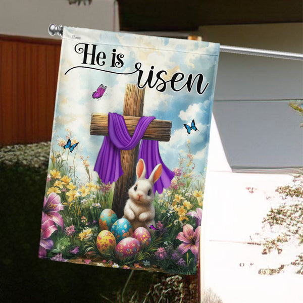 Easter Cross Rabbit He Is Risen Jesus Christ Flag MLN5591TTH