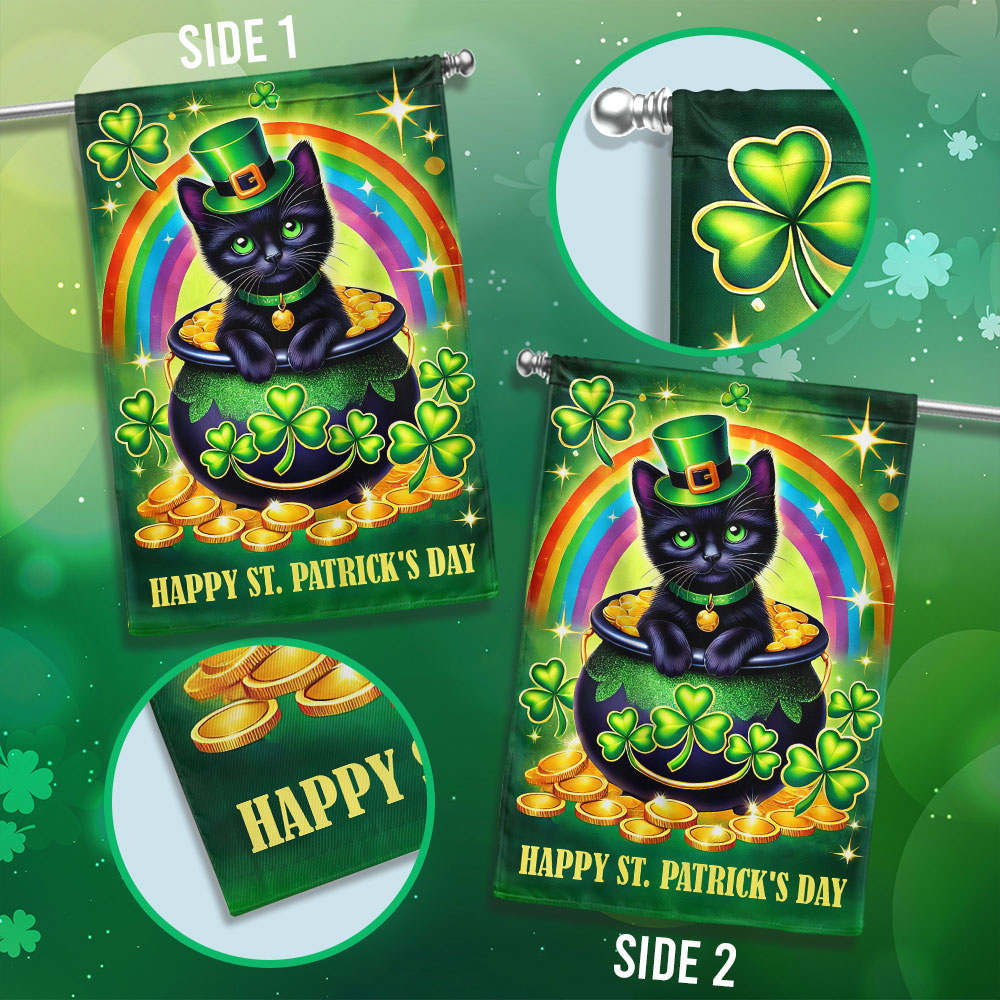 Black Cat Happy St. Patrick's Day Flag MLN5011F