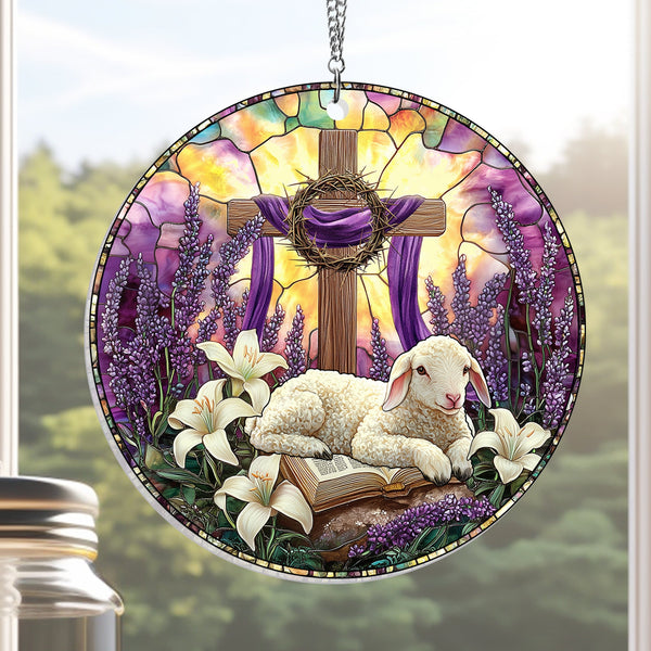 Easter Christian Cross Lamb Acrylic Suncatcher Window Hanging VTM1201NGT