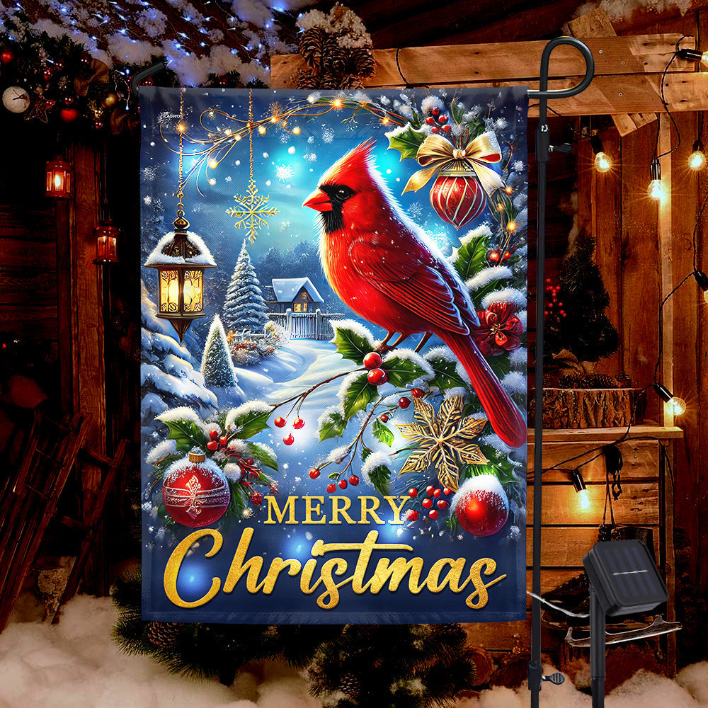 Cardinal Merry Christmas Winter Holiday Solar Led Garden Flag TQN4108SF