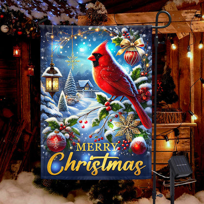 Cardinal Merry Christmas Winter Holiday Solar Led Garden Flag TQN4108SF
