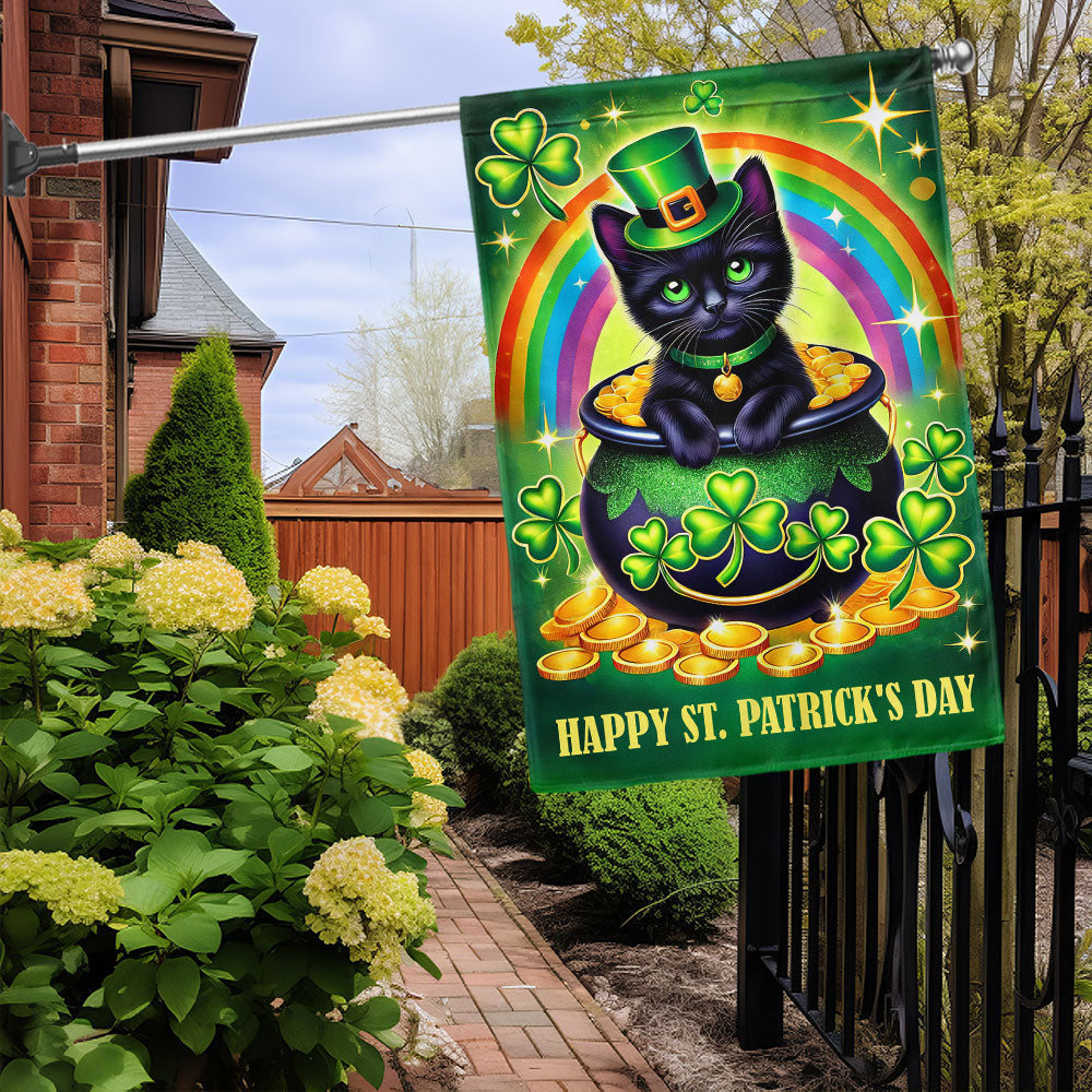 Black Cat Happy St. Patrick's Day Flag MLN5011F