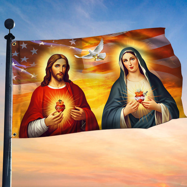 Flagwix American Flag - Sacred Heart of Jesus And Mary American Grommet Flag TQN3119GF