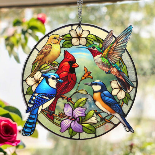 Hummingbird Cardinal Blue Jay Goldfinch Birdwatching Suncatcher Window Hanging TQN5089HVN
