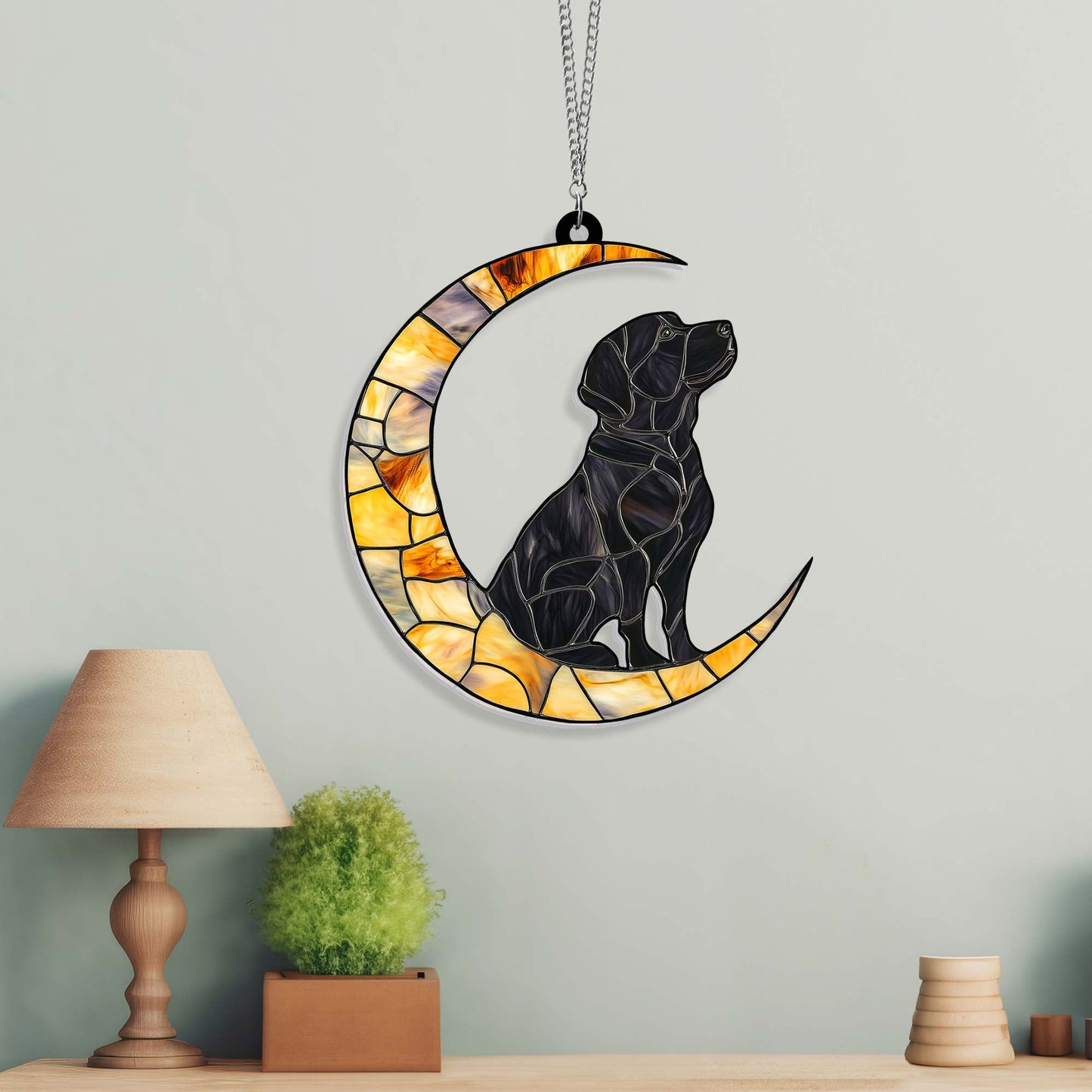 Labrador Retriever Dog On The Moon Acrylic Suncatcher Hanging Sign TQN4877LTH