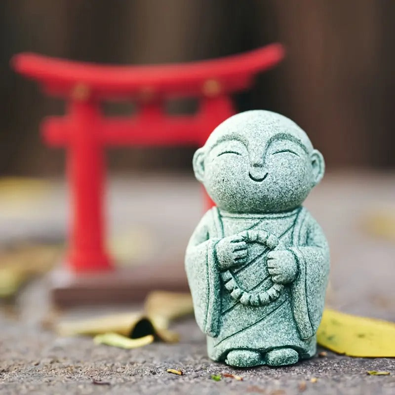 Handcrafted Stone Zen Jizo Statue Full Set