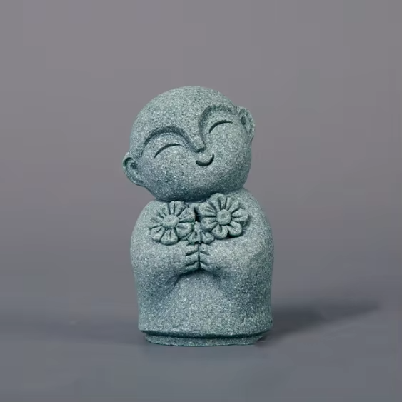 Handcrafted Stone Zen Jizo Statue Full Set