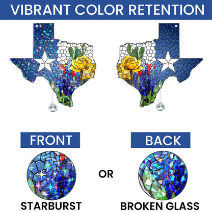 Texas Bluebonnet and Yellow Rose of Texas Hologram Window Hanging TPT2758TNB
