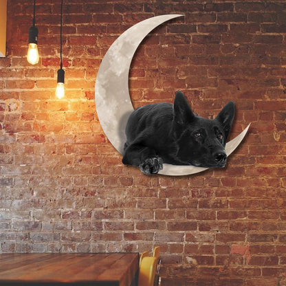 Black German Shepherd Laying On The Moon Hanging Metal Sign QNK1012MSv7a