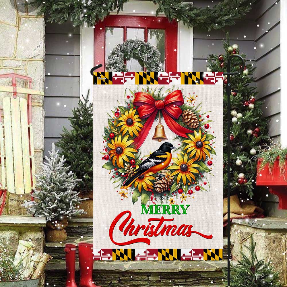 Black-Eyed Susan Christmas Wreath and Baltimore Oriole Maryland Flag TPT1304F