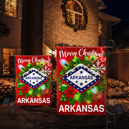 Arkansas Flag Merry Christmas Solar LED Garden Flag TQN4192SF
