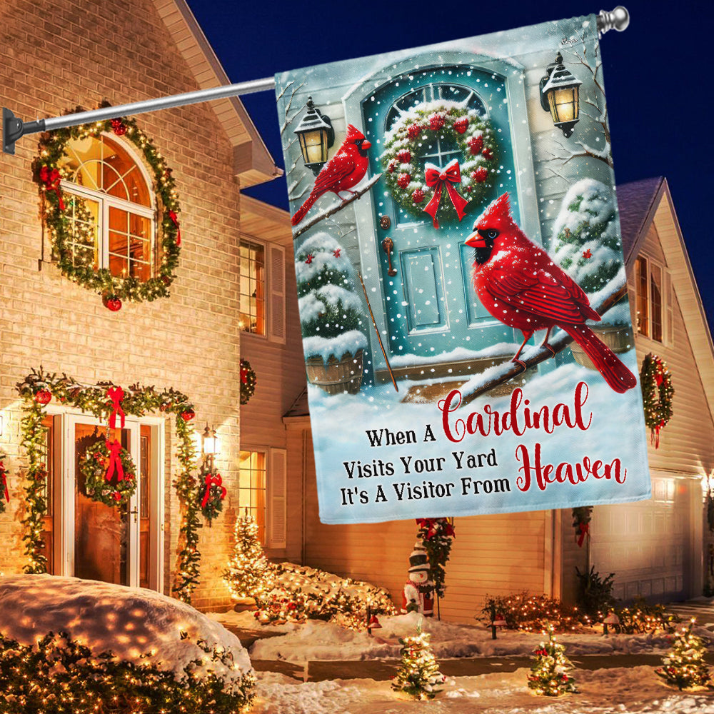 Cardinal Winter When a Cardinal Visits Your Yard It's a Visitor From Heaven Flag MLN4356F