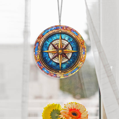 Nautical Compass Acrylic Suncatcher Window Hanging VTM733PN