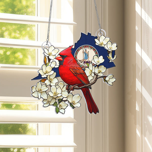 Virginia Cardinal &amp; Flowering Dogwood Suncatcher - Hanging Sign Gift for State Pride &amp; Nature Enthusiasts VTM1018NGT