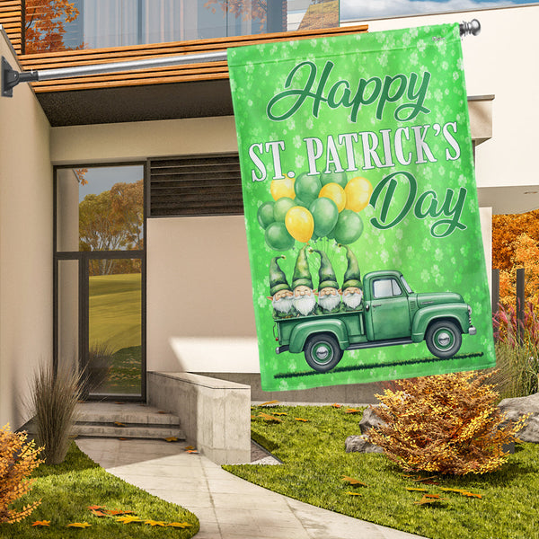 Happy St. Patrick’s Day Green Truck with Gnomes Shamrocks Flag VTM941F