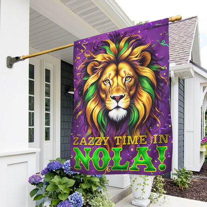 Mardi Gras Lion Zazzy Time In Nola Flag TQN4633F