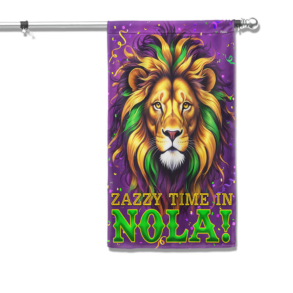 Mardi Gras Lion Zazzy Time In Nola Flag TQN4633F