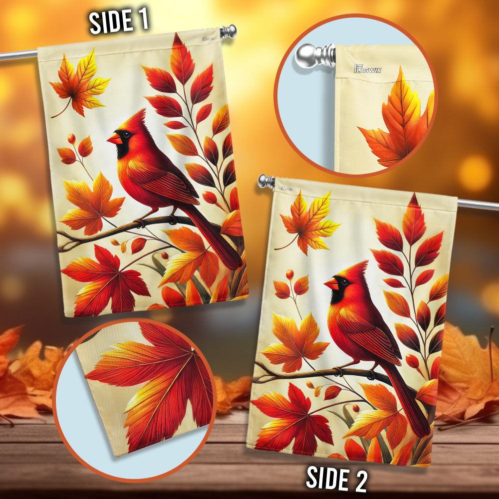 Cardinal Fall Autumn Leaves Flag MLN3564F
