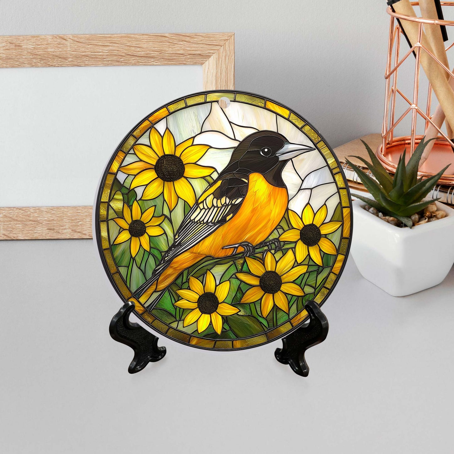 Baltimore Oriole And Black-eyed Susan Acrylic Suncatcher Window Hanging VTM1221TDH