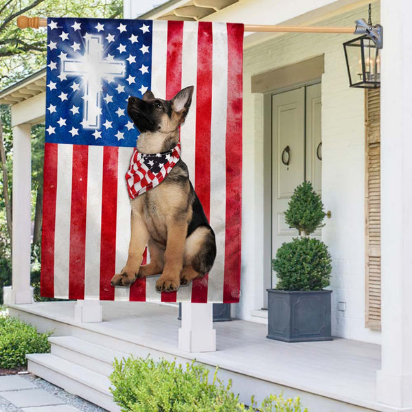 Flagwix American Flag - Patriotic German Shepherd Christian Cross American Flag Wrapped in Glory TPT886F