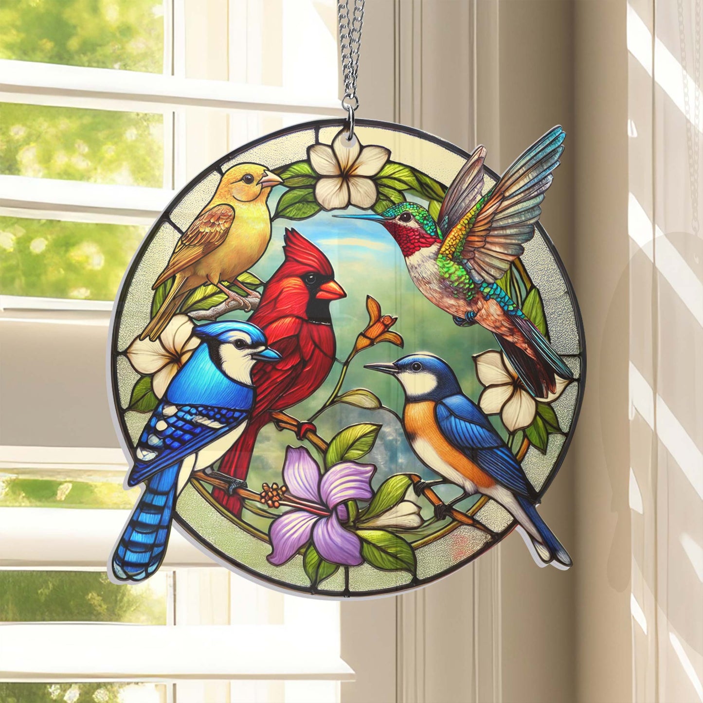 Hummingbird Cardinal Blue Jay Goldfinch Birdwatching Suncatcher Window Hanging TQN5089HVN