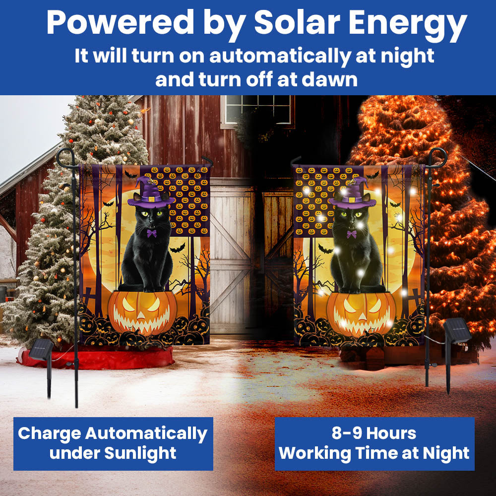 Black Cat Halloween Solar LED Garden Flag - Fall Flag