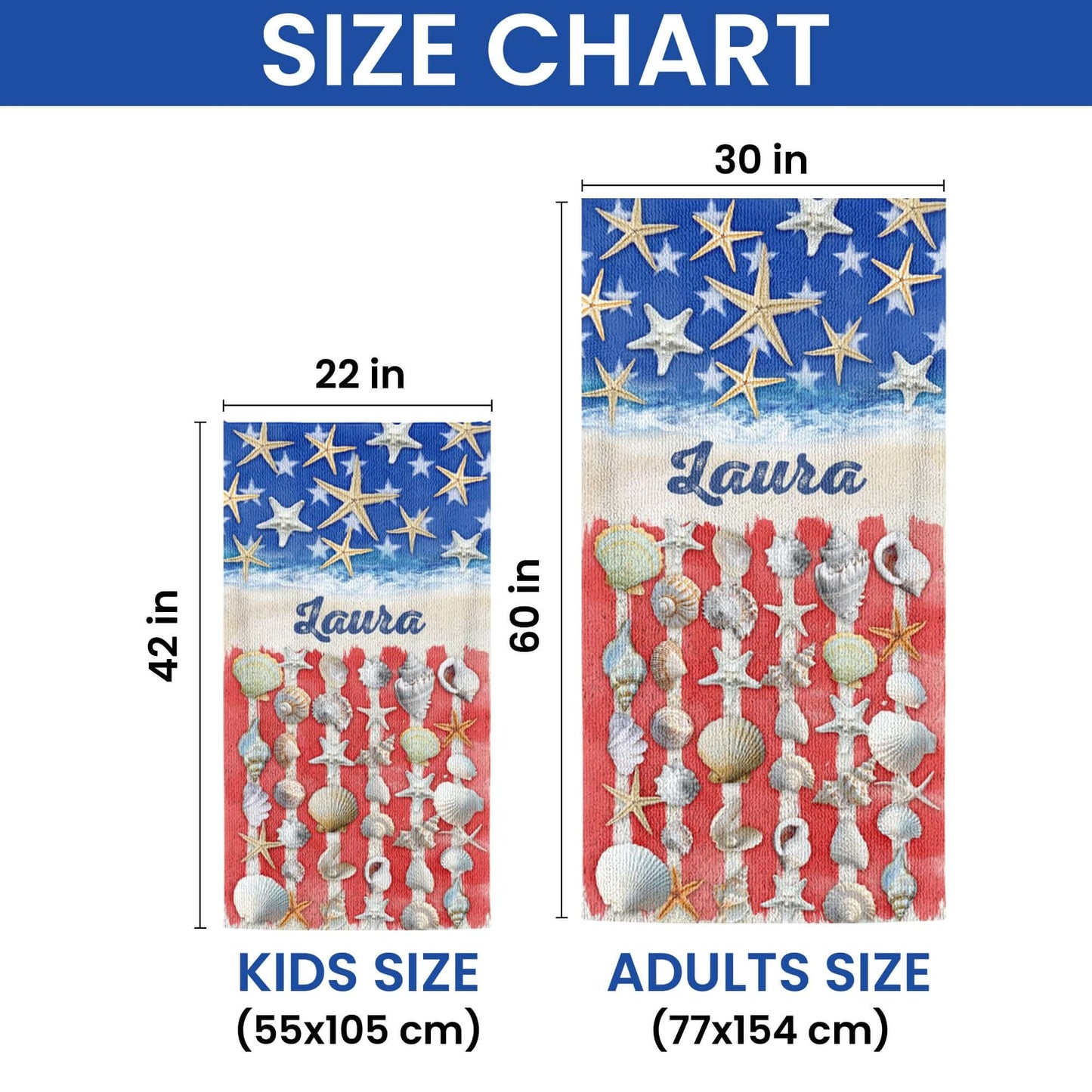 Personalized Patriotic Summer Beach Starfish American Beach Towel VTM1348NTH