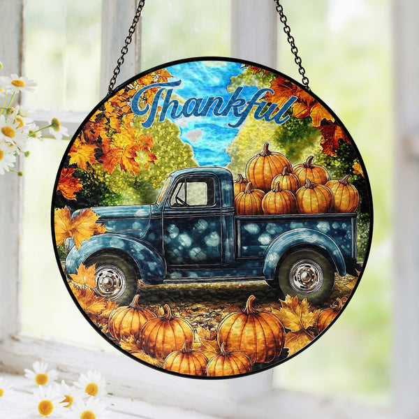 Fall Truck Pumpkins Thanksful Stained Glass Suncatcher MLN6261MNQ