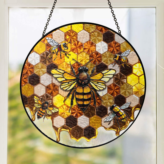 Honeycomb Bee Stained Glass Suncatcher TPT2531TNB