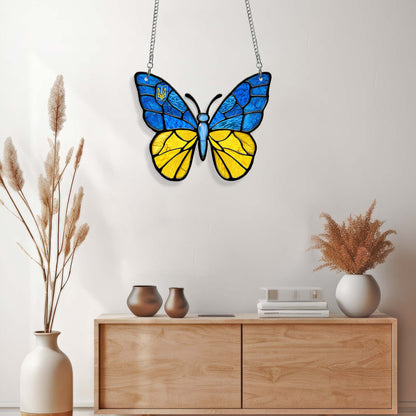 Stand With Ukraine Butterfly Blue Yellow Acrylic Suncatcher Hanging Sign TQN4932LTH