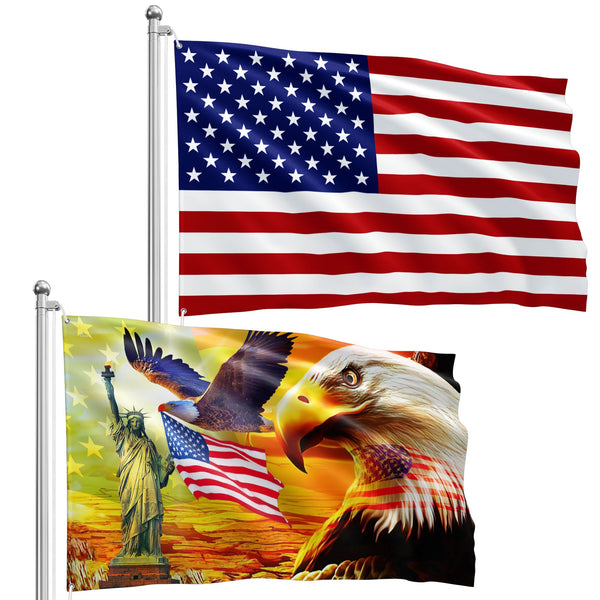FLAGWIX Combo Pack: USA American Flag &amp; Patriotic Eagle Flag 3x5 Ft 3-Day Shipping