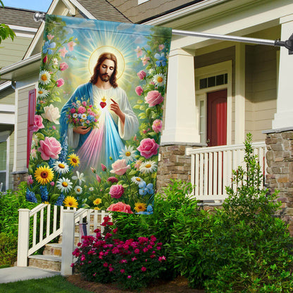 Jesus Holding Flowers Garden Spring Flag VTM1100TNB