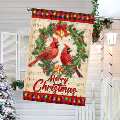 Cardinal Merry Christmas Cardinals in Wreath Flag MLN4099F