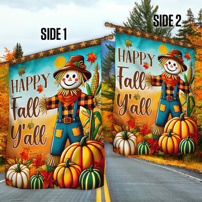 Autumn Scarecrow Pumpkins Harvest Happy Fall Y'all Flag MLN3708F