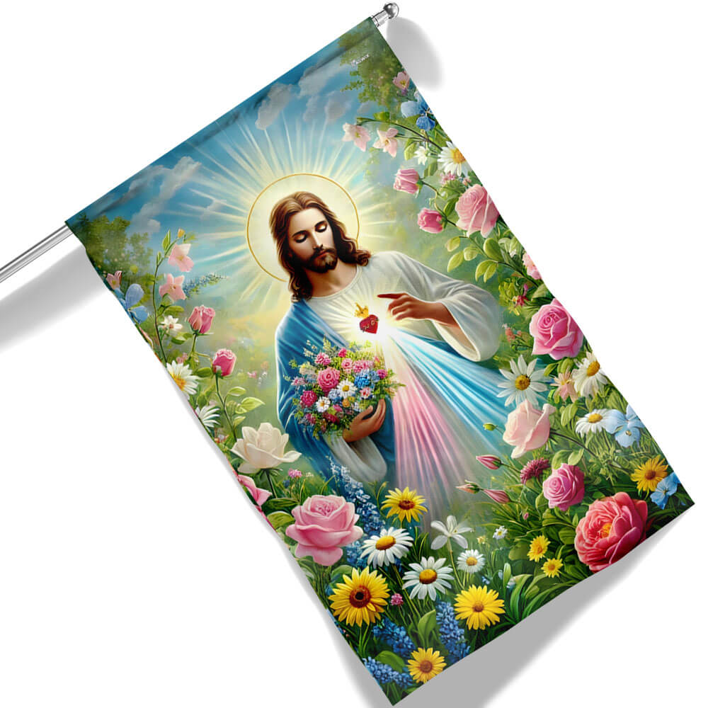 Jesus Holding Flowers Garden Spring Flag VTM1100TNB