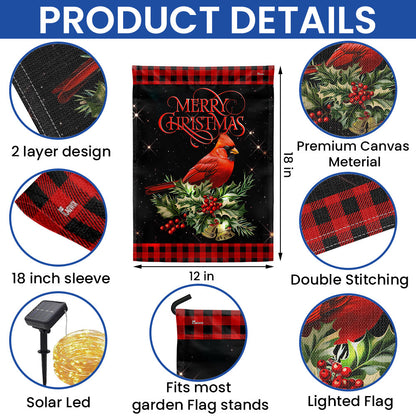 Cardinal Merry Christmas Solar LED Garden Flag QTR408SF 3-Day Shipping
