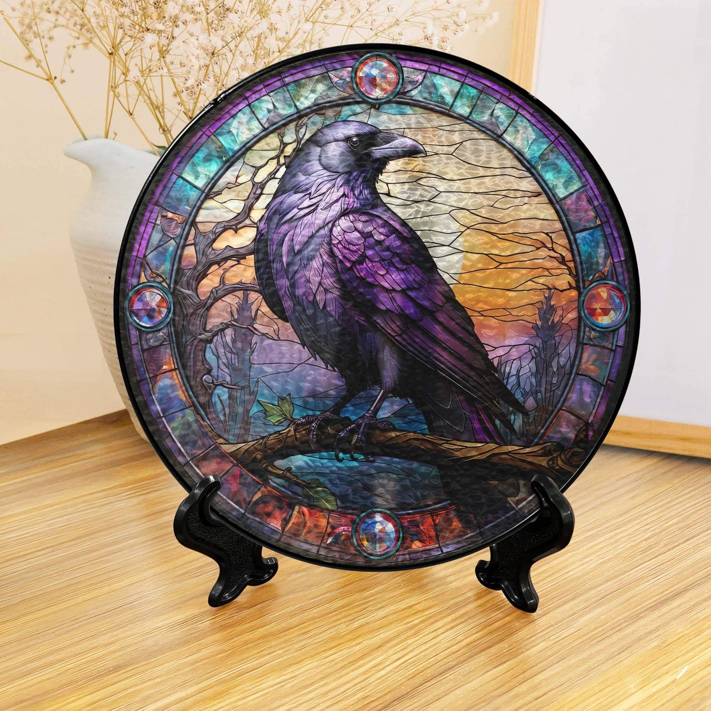 Raven Stained Glass Gothic Crow Stained Glass Suncatcher TPT2658TNB
