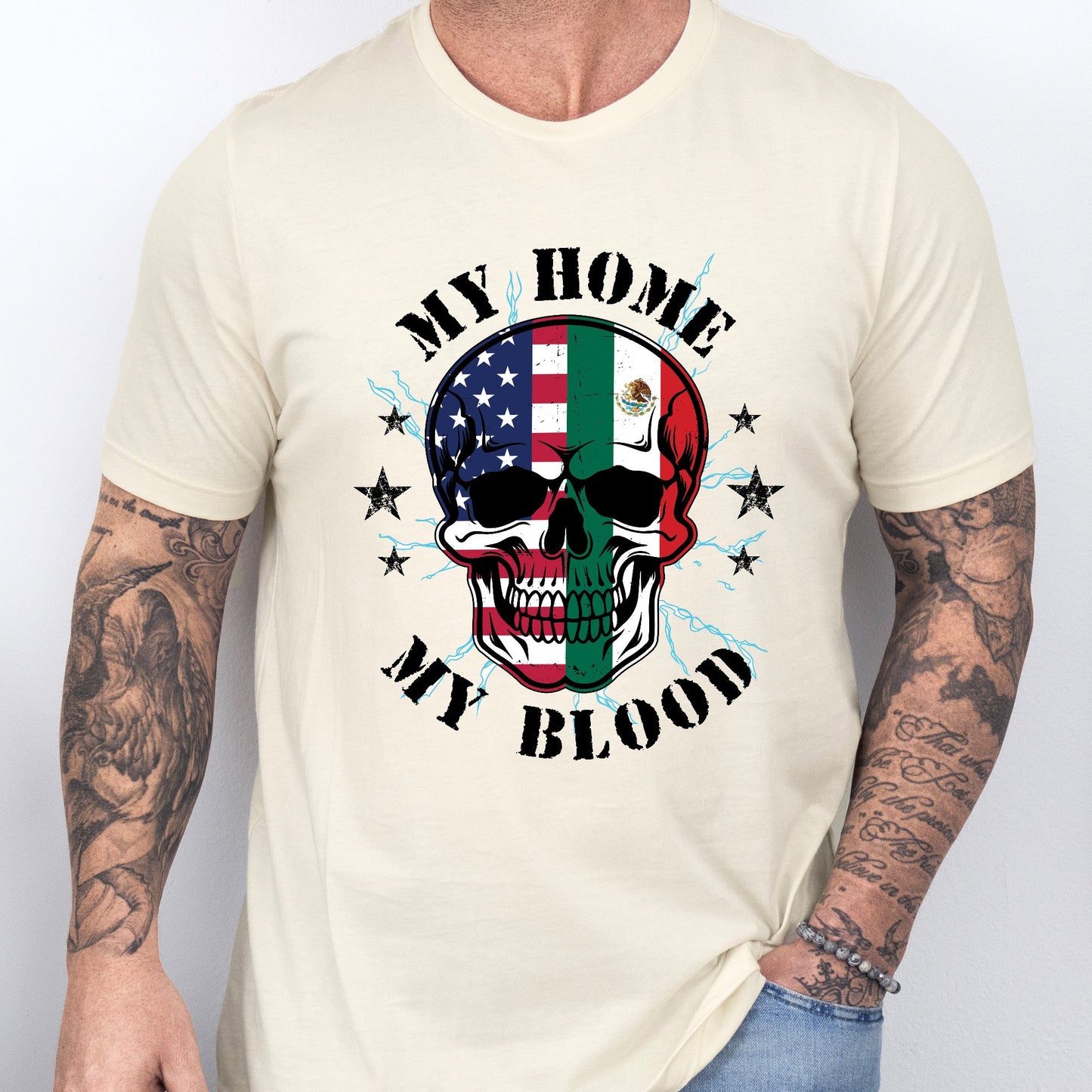 Mexico America, My Home My Blood, Mexican American T-Shirt TPT2635NTH