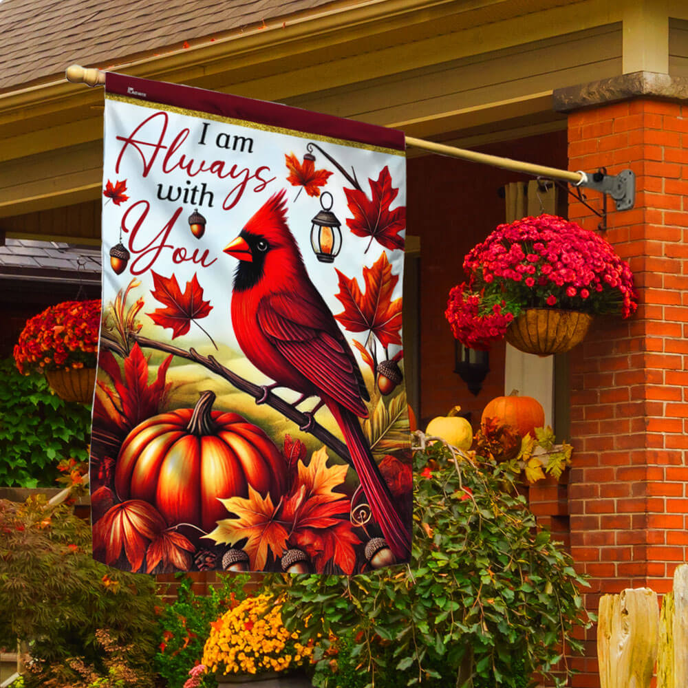 Cardinal Fall Leaves I Am Always With You Flag MLN3656F