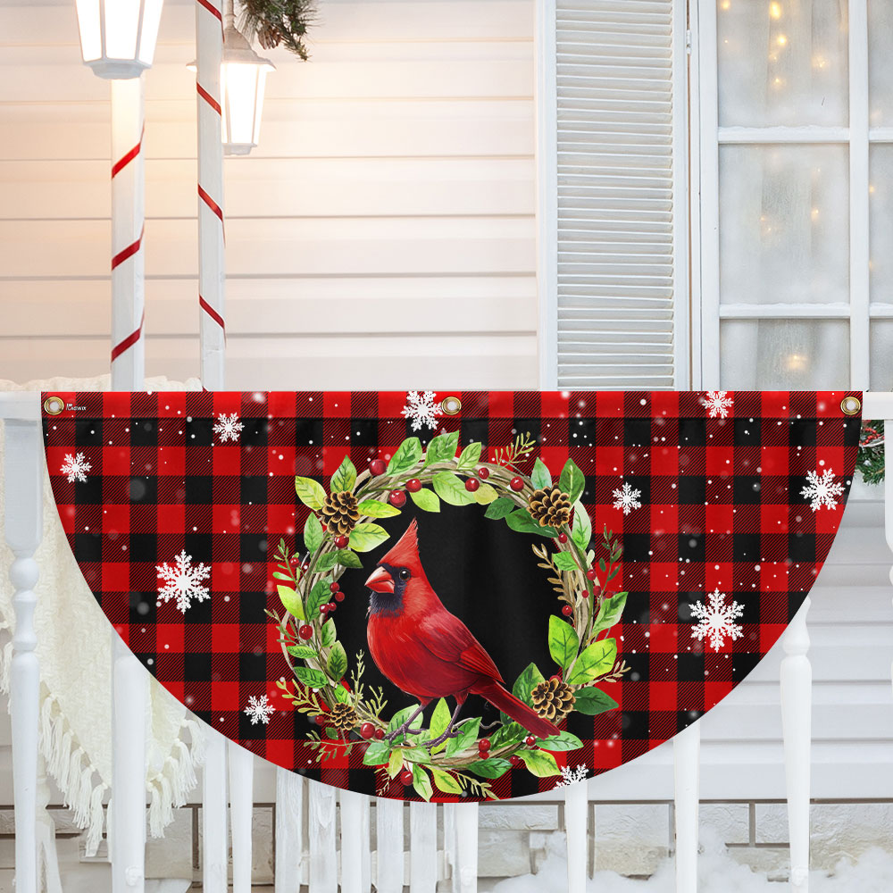 Cardinal Bird Christmas Plaid Non-Pleated Fan Flag TQN3919FL