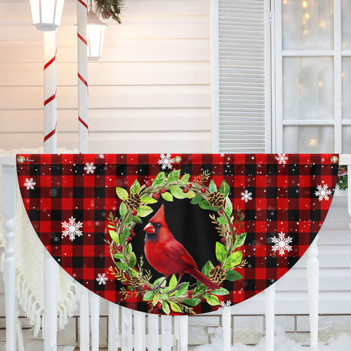 Cardinal Bird Christmas Plaid Non-Pleated Fan Flag TQN3919FL