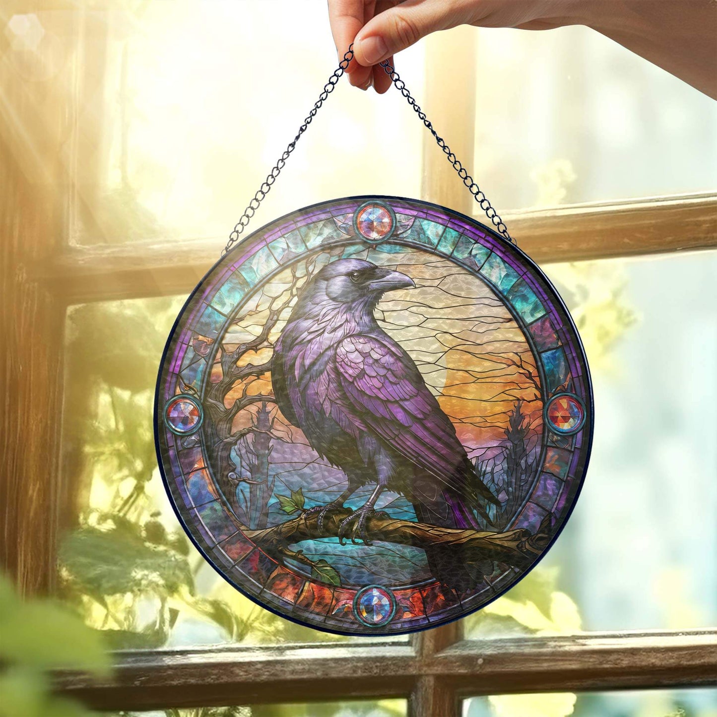 Raven Stained Glass Gothic Crow Stained Glass Suncatcher TPT2658TNB