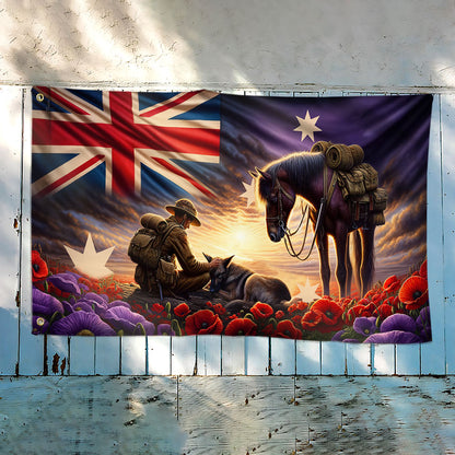 Anzac Day Australia They Also Served Animals In War Grommet Flag TQN2696GF